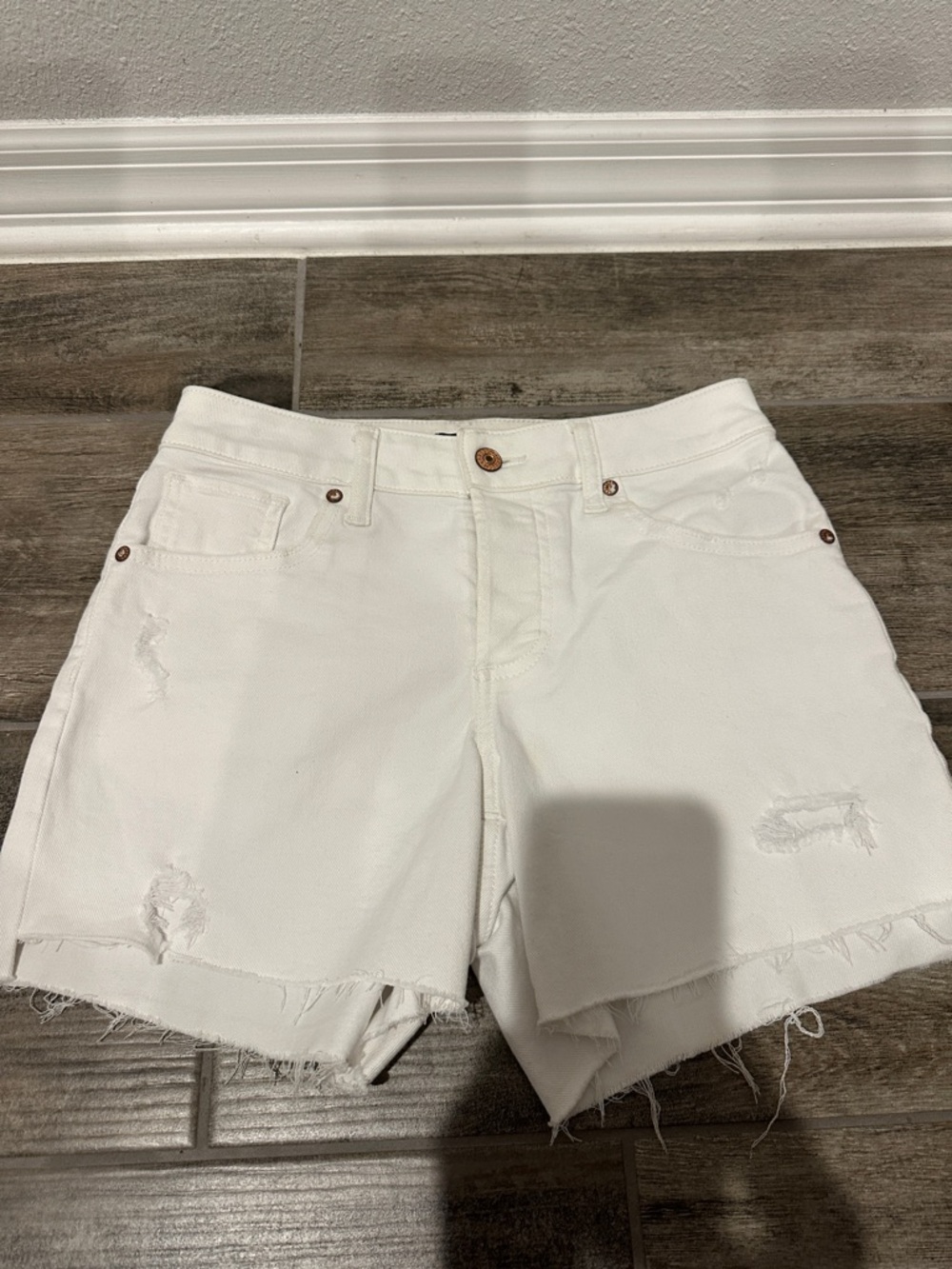 Express White Distressed Denim Cutoff Shorts